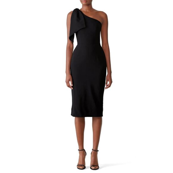 Dress The Population Tiffany One Shoulder Crepe Midi Dress - Black M - Picture 1 of 11